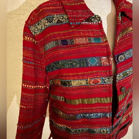Cold water Creek Women's Red Tapestry Patterned Jacket sz M - Picture 2 of 6